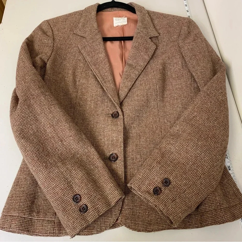 Vintage 60s 70s  Red Brown Textured Lightweight 2 Button Front Blazer Size 10 - Picture 11 of 12